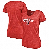 Women's Boston Red Sox Freehand V Neck Slim Fit Tri Blend T-Shirt Red FengYun